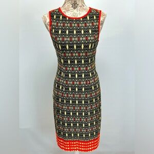 MUSETTE Black‎ and orange tribal print open back midi dress size 6.